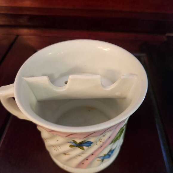 Antique Victorian Shaving Scuttle Mug with Hand-Painted Floral Design Farmhouse - Picture 5 of 7